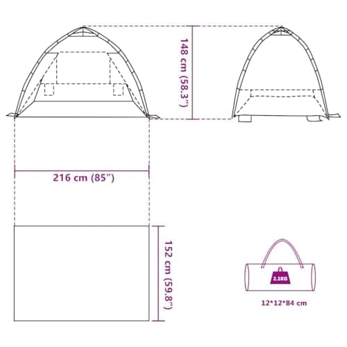 vidaXL Beach Tent 2-Person Grey Quick Release Waterproof — view 3