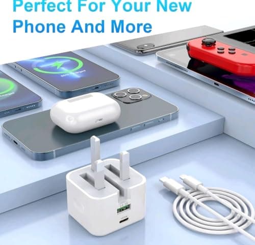 Duradeals 20W Dual Port Fast Charger Plug, USB-A & USB-C Wall Charger, with 1m USB C to C and USB A to C Charging Cables, Charger Kit for iPhone 16/15/14/Pro/Max, Samsung Galaxy, iPad, Pixel (White) — view 2