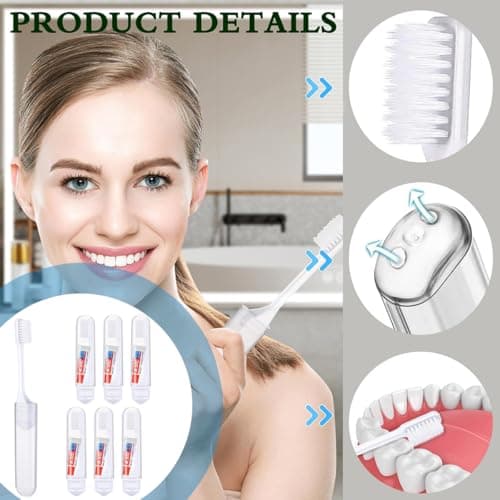 Travel Toothbrush and Toothpaste Set,6 Pcs Portable Folding Mini Toothbrush with Soft Bristles,Small Toothpaste Travel Size Kit for Camping Business Trips,Families Camping Outdoor Activities — view 5