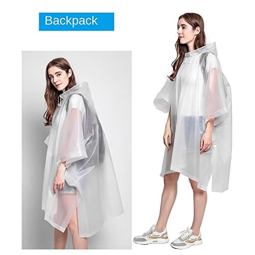 Rain Ponchos for Adults, EVA Rain Ponchos Waterproof Lightweight Rain Coat Emergency Rain Poncho for Camping Hiking Travelling Outdoor Activities (White) — view 3