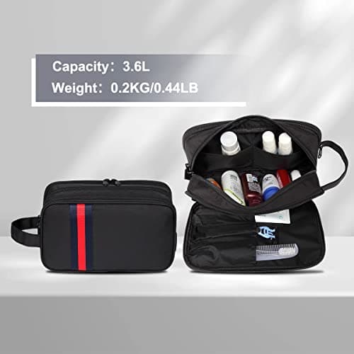 Toiletry Bag, VASCHY Unisex Water Resistant Wash Bag with Three Separate Zipped Compartments Travel Toiletry Bag Cosmetic Bag Portable Shaving Bag Makeup Organizer, Black — view 2
