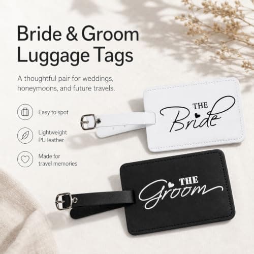 2 Pack Mr & Mrs PU Leather Luggage Tags Wedding Honeymoon Travel Gift Set — view 3