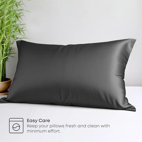 LINENWALAS 100% Organic Bamboo Pillow Cases 2 Pack, Soft Premium Bamboo Silk Pillow Cases for Hair and Skin, Standard Size Cooling Pillowcases with Envelope Closure (50x75 cm, Charcoal Grey) — view 4