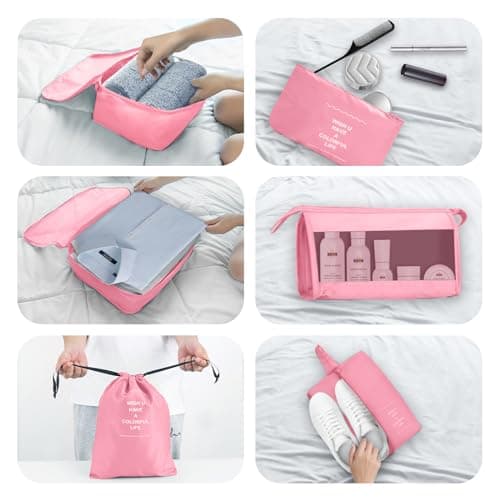 Jsdoin Packing Cubes for Suitcase,9 PCS Travel Luggage Packing Cubes for Backpack, Waterproof Essentials Suitcase Organiser Bags, Travel Accessories (Pink) — view 3