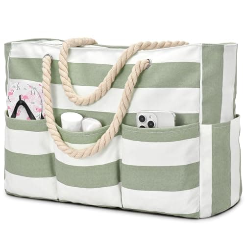 oscaurt Beach Bag Multi-pocket Beach Tote with Zip Waterproof Shoulder Handbags for Women Holiday Travel Essentials Women's Totes for Fitness Swimming and Grocery Shopping