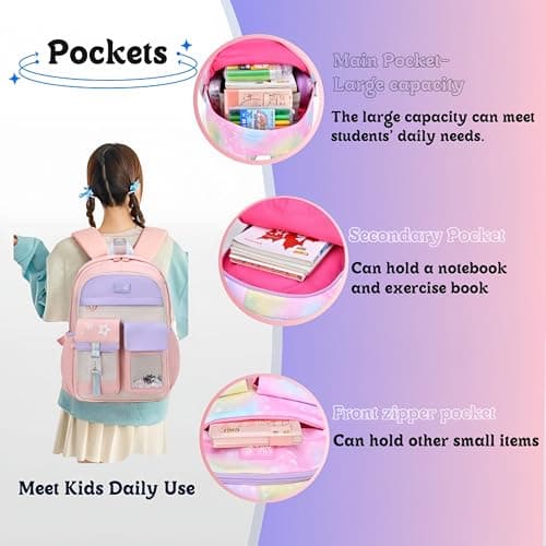 VIDOSCLA Cute Coloful Casual Daypack for Girls,Teens Elementary School Backpack,Primary Book Bags forTeens Gradient pink-L — view 3