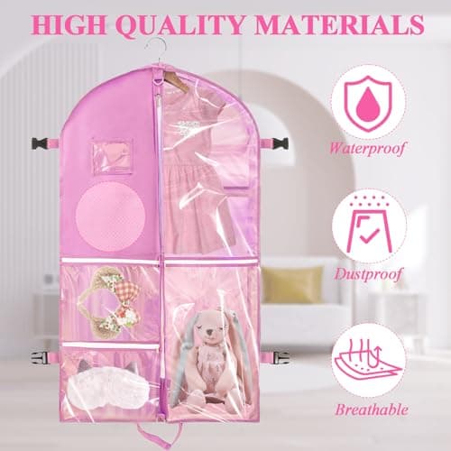 SPOKKI 2 Pcs 40 Inch Dance Costume Bag, Space-Saving Hanging Dress Bags with 5 Zippered Pockets, Waterproof & Foldable Travel Garment Bags with ID Slot - Ideal for Girl Dancers and Women (Pink) — view 4