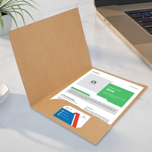 LATERN 10Pcs A4 Document File Folder, Kraft Paper Square Cut Folders Insert Presentation Paper Holder Storage Pouch Portfolio Paperwork Organizer with Cards Slot Folders for Office School (Khaki) — view 5