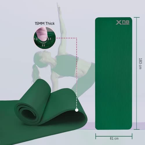 Xn8 Sports Yoga mat 10mm & 15mm Thick NBR Exercise Mat - Non-Tearable Pilates Mat with Extra Carry Strap - Yoga Mats for Women Men for Aerobics Lunges Planks Indoor & Outdoor 61Lx20Wx1.5 & 1Th — view 6