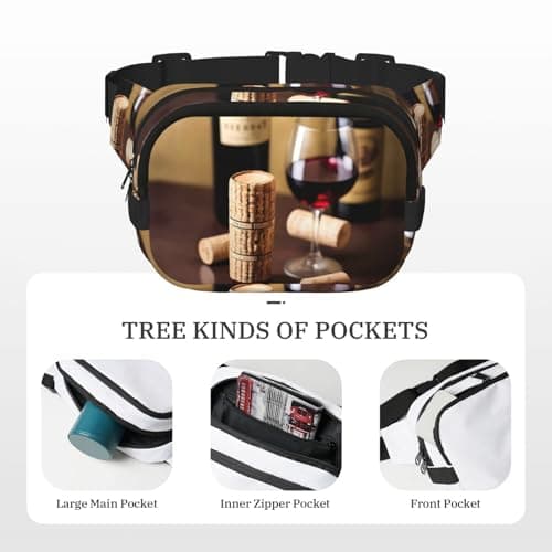 Wine cork print Womens Fanny Pack Everyday Hip Pouch Waist Bag for Travel Outdoor Running Hunting for Adult, Black, One Size — view 4