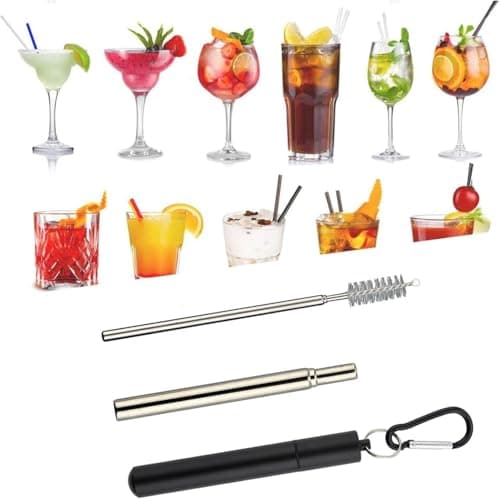 Metal Straws Reusable with Case and Cleaning Brush, Portable Travel Straw, Stainless Steel, Scalable Straws Drinking for Home Travel and Office (Black) — view 5