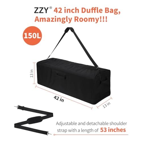 ZZY 150L Extra Large Duffle Bag Lightweight - 42 Inch Oversized Holdall, Long Equipment Storage Bag for Travel, Outdoor, Camping, Sport (Black) — view 6