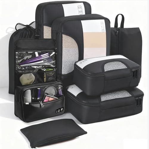 8-Piece Suitcase Organiser Set, Travel Packing Cubes, Black