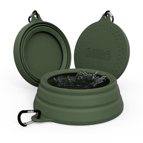 OHMO Large Non Spill Collapsible Dog Bowl, 1000 ml, Camo Green