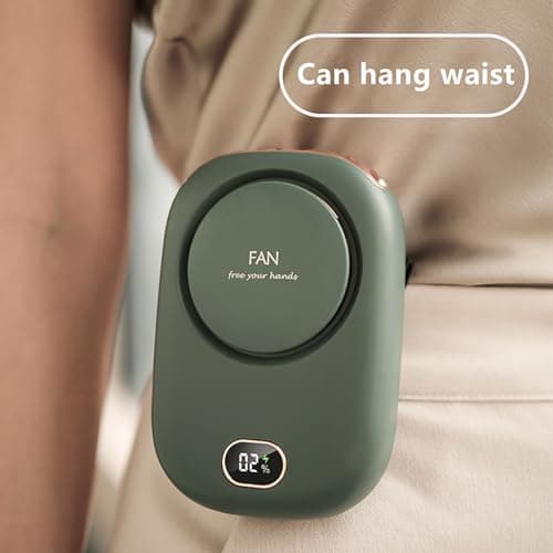 Mini Wearable Personal Fan, Hanging Neck Rechargeable Portable Summer Cooling Fan with Lanyard and Bracket, Powerful 3 Speed 120 Degree Wide-angle Clip on Waist Outdoor Bladeless Small Fans (Green) — view 4