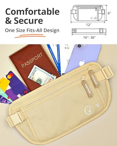 Vantamo Bum Bag with RFID, Ultra-Thin Money Belts for Travel Hidden Men, 2 Compartment Fanny Pack for Women Fits Passport & Phone to Protect Valuables, Waist Bag for Traveling, Hiking & Walks — view 4