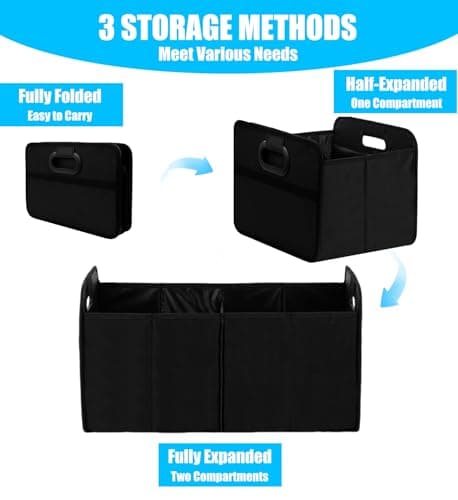 XIAOHILL Foldable Reinforced Base Car Boot Organiser, Black — view 5