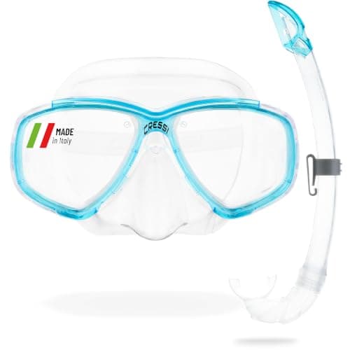 Cressi Perla Separate Glass Mask & Snorkel Set for Adults - Low-Volume Diving Mask - Dry-Top Snorkel Set - For Diving & Snorkelling - Transparent/Aquamarine - Combo Set Perla Mask + Mexico Snorke