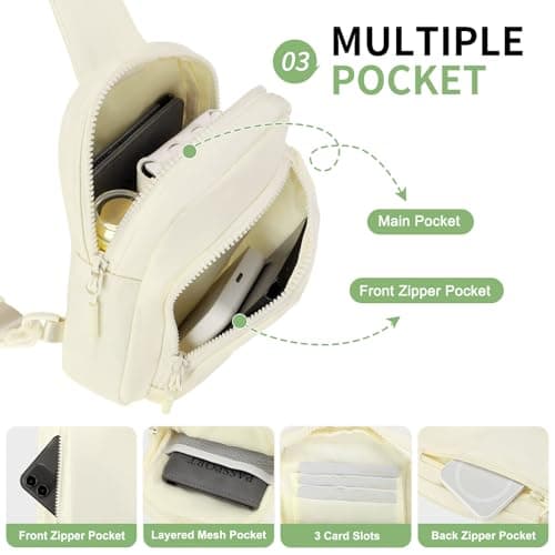 SUIKIHUM Mini Sling Bag for Men Women, Crossbody Fanny Packs Fits for 6.3" Phone, Reversible Nylon Chest Bag for Travel Running Hiking (Beige) — view 5