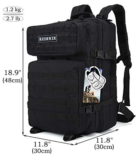 Doshwin 40L Military Backpack Tactical Army Assault Pack Molle Camo Rucksack for Camping Trekking Travel Hiking (Black) — view 5
