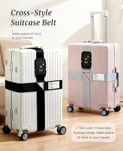 ASADAYS Luggage Straps [2026 New Model · Cross-shaped · TSA Lock] Anti-loosening strap durable nylon webbing adjustable length 102-200cm suitable for 22-32 inch suitcases (Silver) — view 2