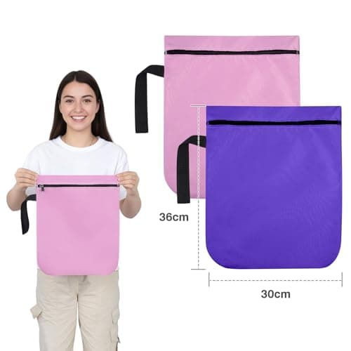 OTraki Wet Bags,2Pcs Waterproof Wet Dry Bag,30x36CM Wet Bags for Swimming Travel Laundry Bag,Swimsuit Bag with Handle,Nappy Bags with Zipper for Gym Swimsuit Workout Yoga Beach Pool(Pink & Purple) — view 2