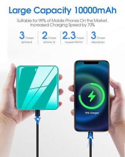 Portable Charger, 10000mAh Power Bank with Built in 4 Cables, Slim Smallest Portable Charger LED Display, External Battery Pack Travel Essential Phone Charger for iPhone Samsung iPad Android (Blue) — view 5
