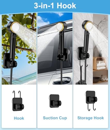 WADEO Portable Shower, [Premium] [8000mAh Ultra-Long Battery Life] Large Display, Rechargeable Shower Pump, Outdoor Shower Kit for Camping, Beach, Pet, Travel, Car (Silver) — view 4