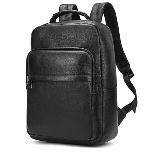 newsbirds Genuine Leather 15.6 Inch Laptop Backpack for Men Women, Business Travel Bag Hiking Rucksack Backpack Daypack, 8019 Black