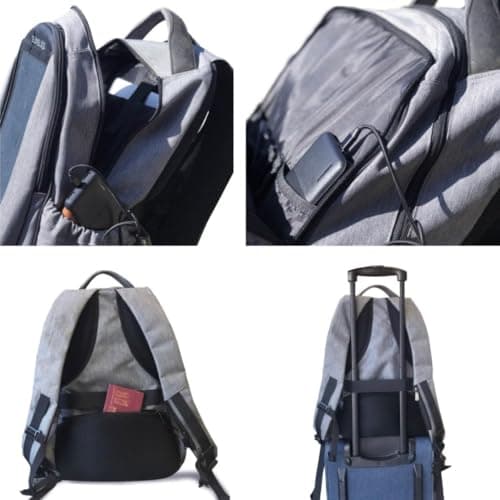Sunslice | Backpack with Solar Panel for Laptop, Travel Bag with Flexible and Powerful Solar Cells, Shatterproof and Scratch-Resistant, Ideal for Hiking or Camping, Grey — view 2