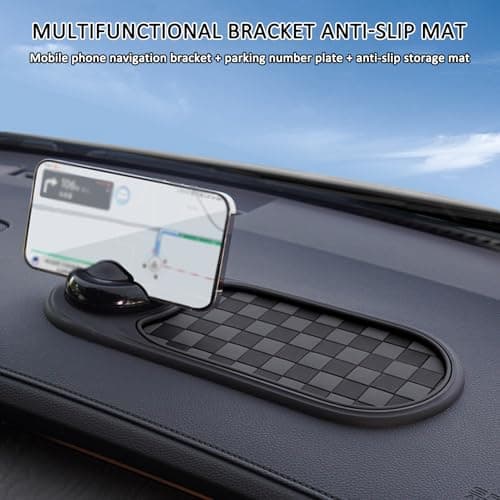 Multifunctional Vehicle-Mounted Anti-Slip Mat, Rotatable Anti Skid Car Dashboard Pad, 2025 Upgraded Universal Car Phone Mount Silicone Cars Pad Mat with Temporary Parking Numbe (Brown A) — view 2