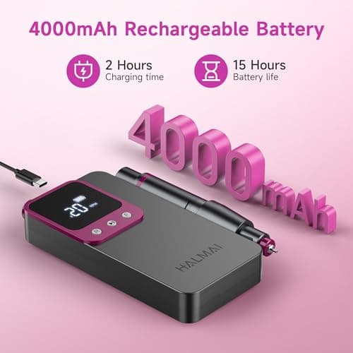 Electric Nail Drill Professional, Portable Nail File for Acrylic Gel Nails, Cordless Rechargeable Ultra Power Nail Drill Kit 40000RPM, HMC320 Salon-Grade Efile Nail Machine (Dark Grey) — view 5
