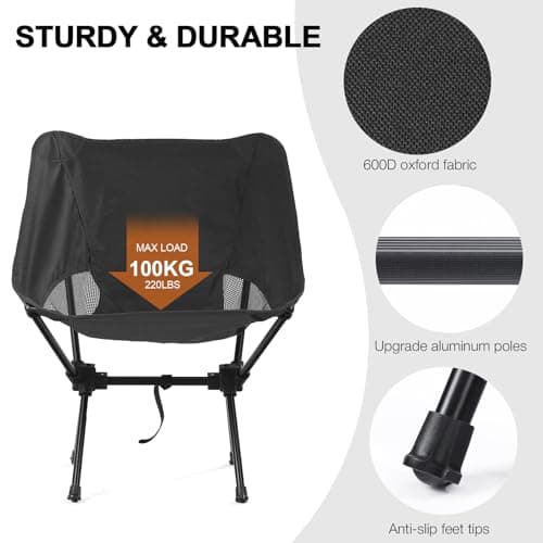 Outplea Black Lightweight Small Folding Camping Chair for Adults, Compact Fishing Chairs, Portable Backpacking Chair for Outdoor Beach Hiking — view 5