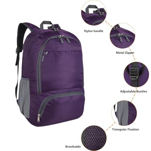 FENGZIZH Foldable Lightweight Travel Backpack, 30L Waterproof Rucksack — view 3