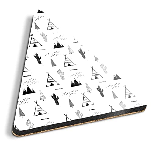 1 x Triangle Coaster - BW - Native American Tent Camping Cactus Cork Backed MDF Glossy Tea Coffee Accessory #40849