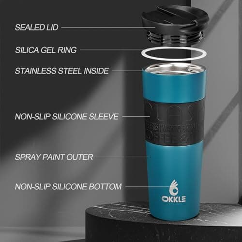 OKKLE Travel Mugs for Hot Drinks 600ml, Insulated Coffee Mug with Leakproof Lid BPA-Free Coffee Travel Mug, Vacuum Insulation Stainless Steel Cup for Hot and Cold Coffee and Tea — view 2