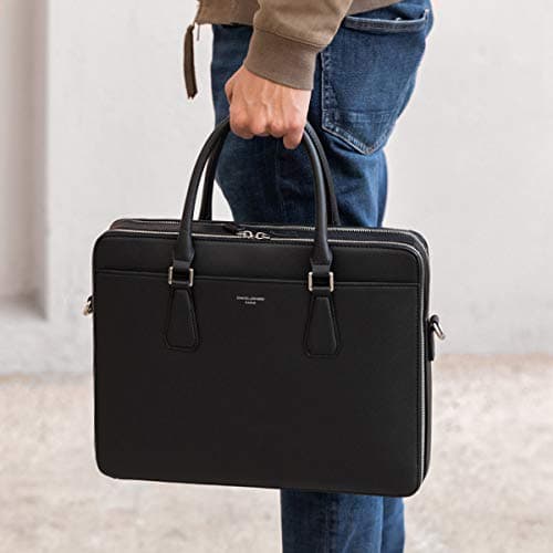 David Jones - Men's Business Briefcase Work Satchel - 13 Inch Laptop Bag PU Leather - Shoulder Messenger Bag - Multiple Pockets Crossbody Bag - Computer Handbag Office College Travel Elegant - Black — view 2