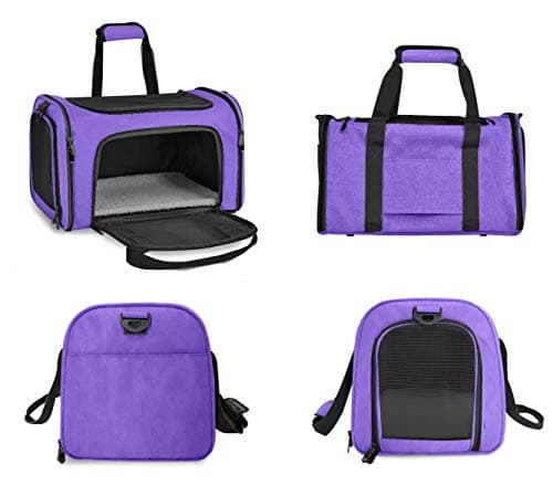 Qlfyuu Portable Pet Carrier - Soft Sided, Foldable, Airline Approved for Cats, Dogs, Bunnies & Puppies up to 15lbs (Purple, Large) — view 6
