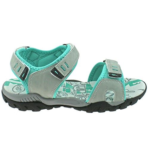 PDQ SANDY Womens Faux Nubuck Velcro Sports Sandals Light Grey/Mint — view 2