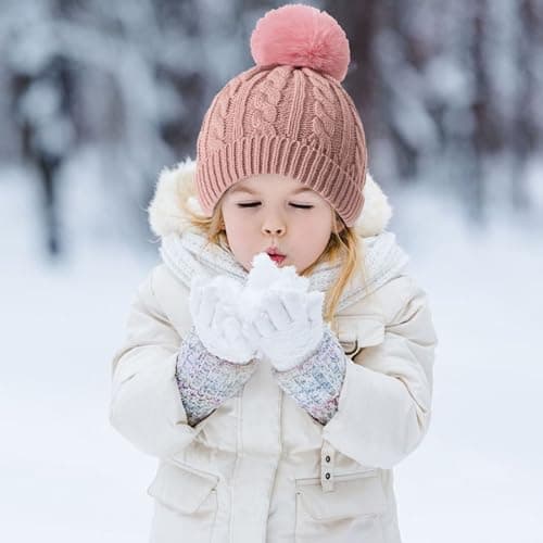 Kids Winter Beanie Hat Scarf Gloves Set, Fleece Lined Thermal Set(Pink) — view 6