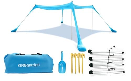 Gr8 Garden Beach Tent Portable 4-6 Person Sun Shade Family Shelter Camping Hiking UV Resistant Lightweight Canopy Awning with Sandbag Anchor Sunshade UPF50+ — view 3