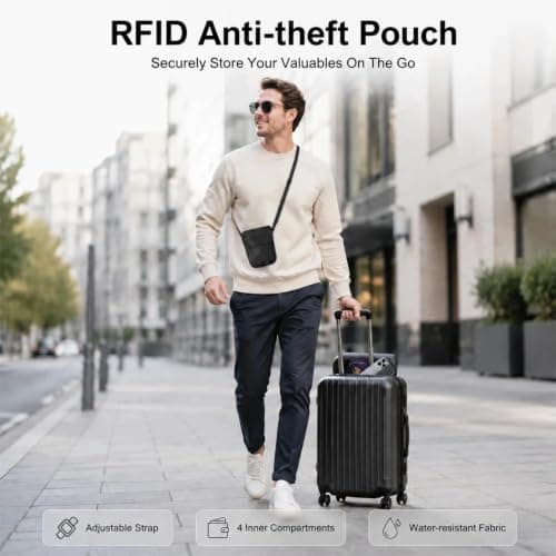 Jenck RFID Neck Wallet for Traveling Anti-Theft Hidden Passport Crossbody Bag (Black) — view 6