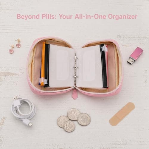 A8 Waterproof Pill Organizer Set,Pill Organiser with 14 Color-Coded Pill Pouch,7-14 Day Zipper Pill Pouches for Travel,Reusable Weekly Medicine Organiser Binder,Portable Dosset Box for Vitamin (Pink) — view 6