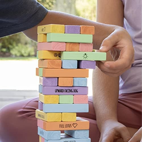 Myga Yoga Tumbling Tower - Childrens Wooden Stacking Block Game with 60 Yoga Poses for Exercise & Mindfulness - Educational Building Toy for Kids, Yogis & Family — view 5