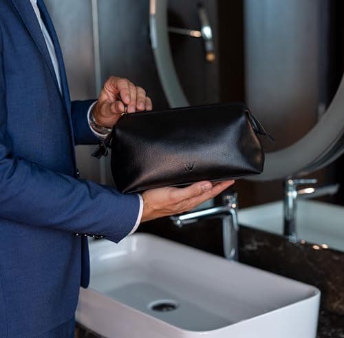 NV Holders Premium Genuine Leather Toiletry Bag for Men - The Ultimate Travel Dopp Kit and Hygiene Organizer, Perfect Men's Toiletry Travel Bag, Black, Genuine Leather Toiletry Bag — view 6