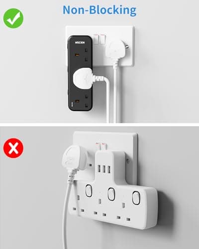 Mscien Plug Adapter, 3 Way Plug Extension Socket with Individually Switched, Multi Plug Adaptor Black Socket Extender, Wall Socket Extension for Home, Office, Dorm — view 3