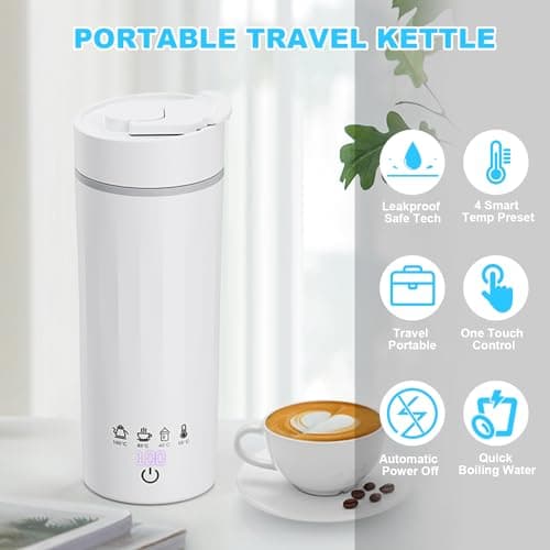 Flintronic Small Electric TravelKettle, 475ml Portable Water Boiler with 4 Variable Presets, Auto Shut-Off & Boil Dry Protection, White — view 3