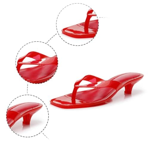 Flip Flops Women's Sandals with Transparent Strap Open Toe Fashionable Mules with Kitten Heel Toe Post Sandals for Slip-On Fashionable Comfortable Lightweight Summer Beach, Z Red, 6 UK — view 4
