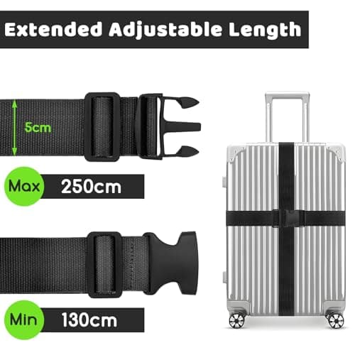 WISYOK Luggage Straps Extended, 2 Pack, 130-250cm Adjustable, Black — view 2
