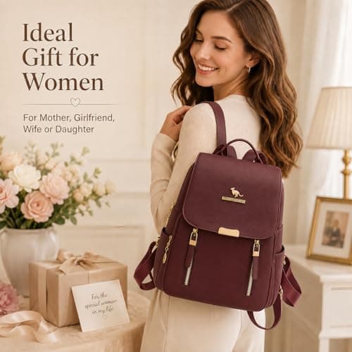 Drawelry Laptop Backpack for Women, Waterproof Large Bag with 4 Compartments and 8 Zip Pockets, Multifunctional Storage Casual Rucksack with Sturdy Handle, Chic Daypack for Travel, Work (Burgundy) — view 5